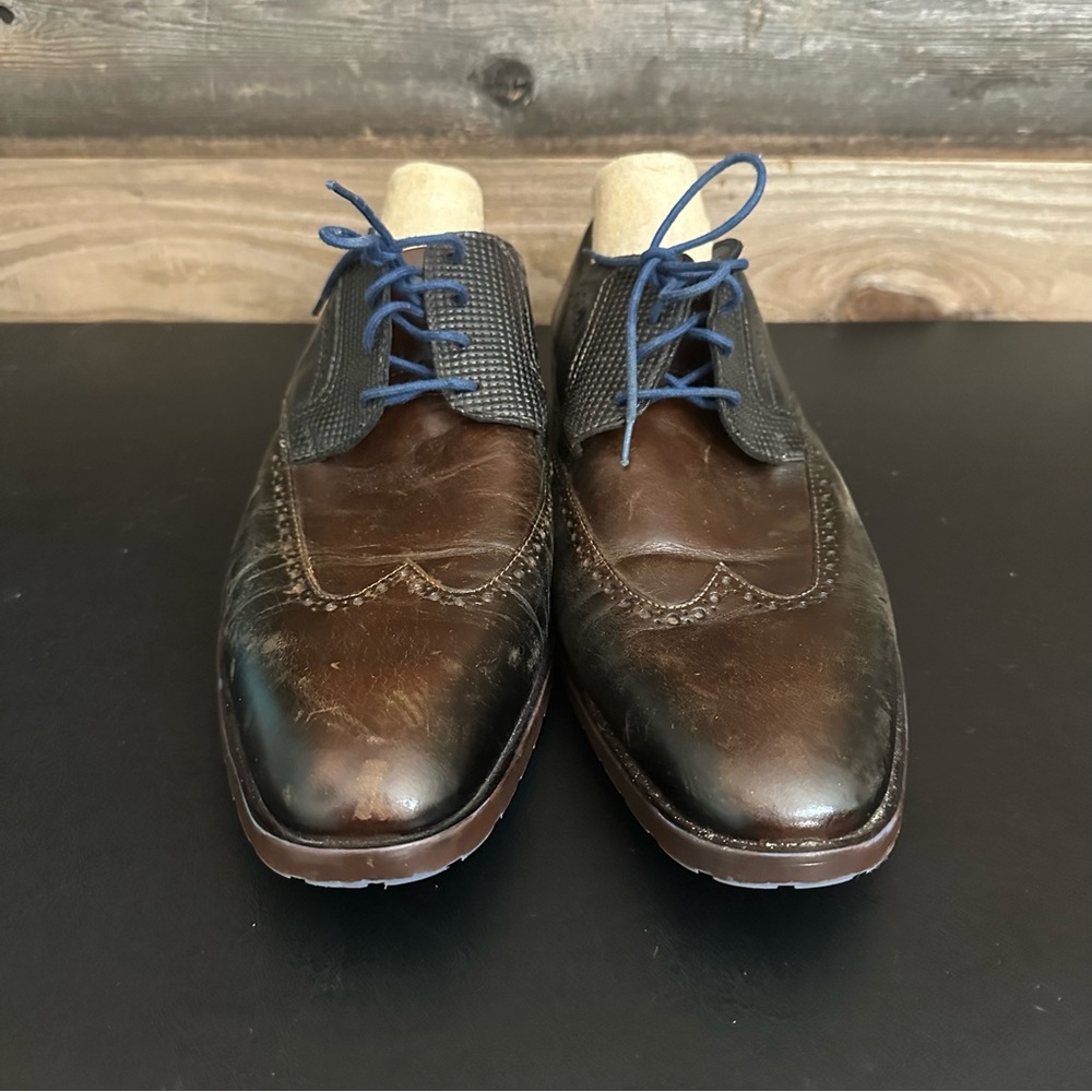 Stacy Adam’s Dress Shoes Wing Tip Oxford Tan/Burgundy Leather Lace Up Mens’s 15M - Picture 5 of 10